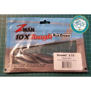 🎣2X Z-Man 10X Tough StreakZ 3.75 - Smoky Shad - Pack of 6 Zman Soft Plastic